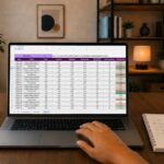 Small business owner reviewing revenue goals on a laptop spreadsheet
